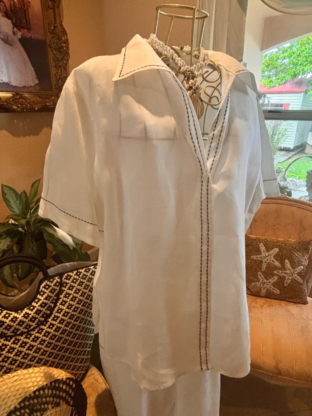 Giorgiana by Naji Linen Set XL White Resort Coastal Wide Leg Outfit - Picture 10 of 12
